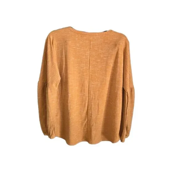 Burnt Orange Ribbed Knit Balloon Sleeve Casual Top Women’s Size L - Picture 2 of 8